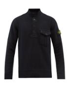 Stone Island - Logo-patch Buttoned Virgin Wool Sweater - Mens - Navy