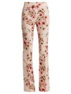 Matchesfashion.com Giambattista Valli - Anemone Print Kick Flare Silk Cady Trousers - Womens - Pink Print