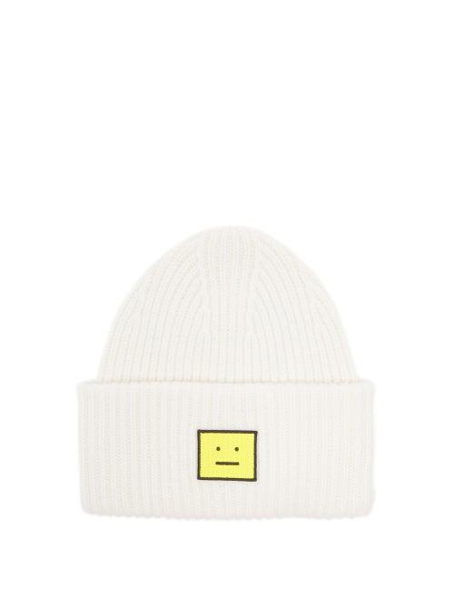 Acne Studios - Pansy Face Patch Wool Beanie Hat - Womens - White Multi