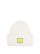 Acne Studios - Pansy Face Patch Wool Beanie Hat - Womens - White Multi