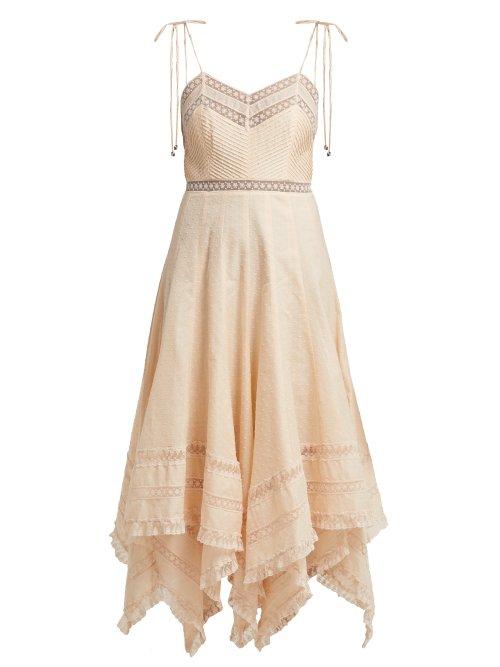 Matchesfashion.com Zimmermann - Bowie Lace Trimmed Fil Coup Cotton Midi Dress - Womens - Nude