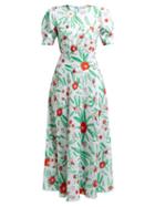 Matchesfashion.com Vika Gazinskaya - Floral Print Crepe Midi Dress - Womens - Ivory Multi