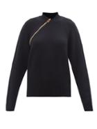Tom Ford - Asymmetric-zip Knitted Cashmere-blend Sweater - Womens - Black