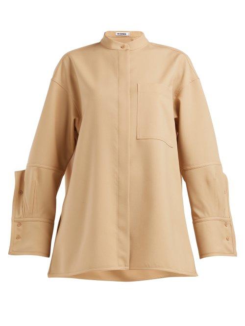 Matchesfashion.com Jil Sander - Gloria Exaggerated Cuff Cotton Blend Poplin Shirt - Womens - Beige