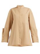Matchesfashion.com Jil Sander - Gloria Exaggerated Cuff Cotton Blend Poplin Shirt - Womens - Beige