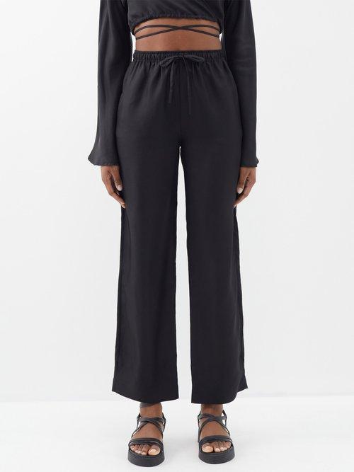Asceno - Aurelia Silk-twill Wide-leg Trousers - Womens - Black