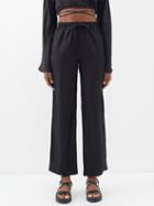 Asceno - Aurelia Silk-twill Wide-leg Trousers - Womens - Black