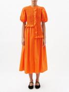 Cecilie Bahnsen - Camden Smocked Cotton-blend Poplin Dress - Womens - Orange