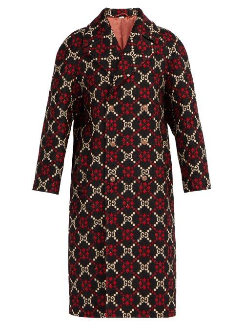 Matchesfashion.com Gucci - Gg Logo Jacquard Double Breasted Wool Coat - Mens - Multi