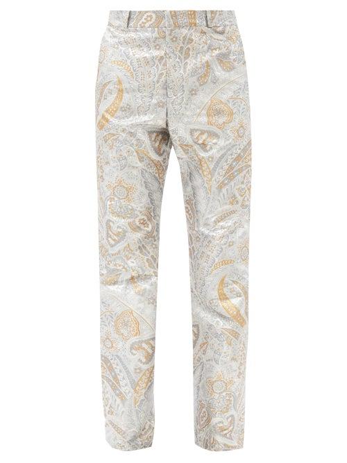 Matchesfashion.com Paco Rabanne - Paisley-jacquard Lurex Straight-leg Trousers - Mens - Silver