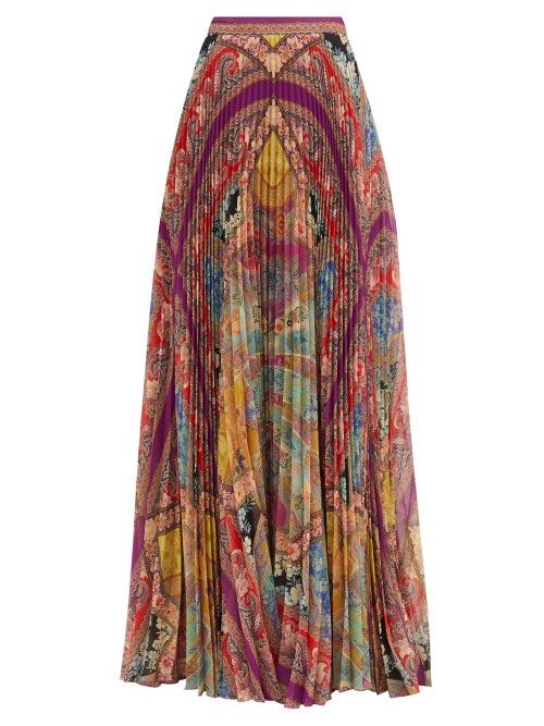 Matchesfashion.com Etro - Devon Paisley-print Pliss Skirt - Womens - Pink Multi