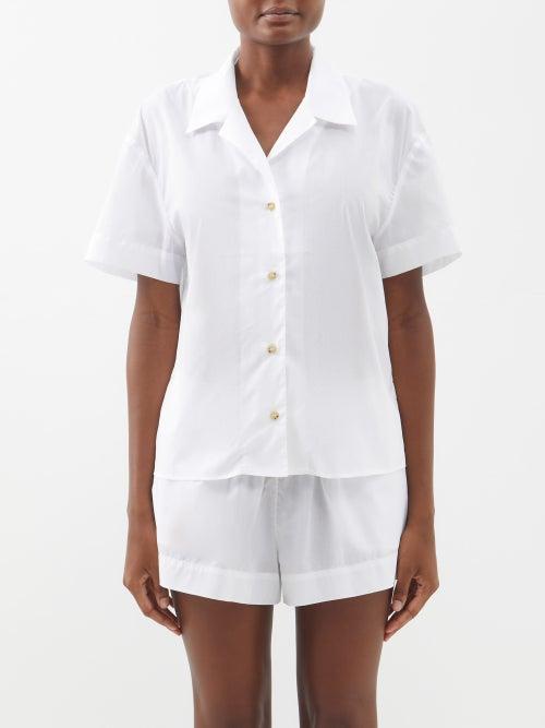 Asceno - The Prague Cotton Pyjama Shirt - Womens - White