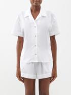 Asceno - The Prague Cotton Pyjama Shirt - Womens - White