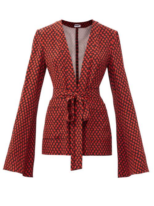 Matchesfashion.com Raey - Bell-sleeve Belted Polka-dot Silk Pyjama Jacket - Womens - Red Print