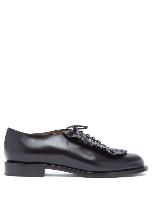 Matchesfashion.com Samuele Failli - Adam Ruffle Trimmed Leather Shoes - Womens - Black