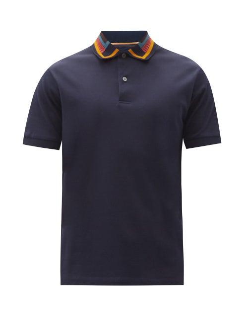 Matchesfashion.com Paul Smith - Contrast-collar Cotton-piqu Polo Shirt - Mens - Navy