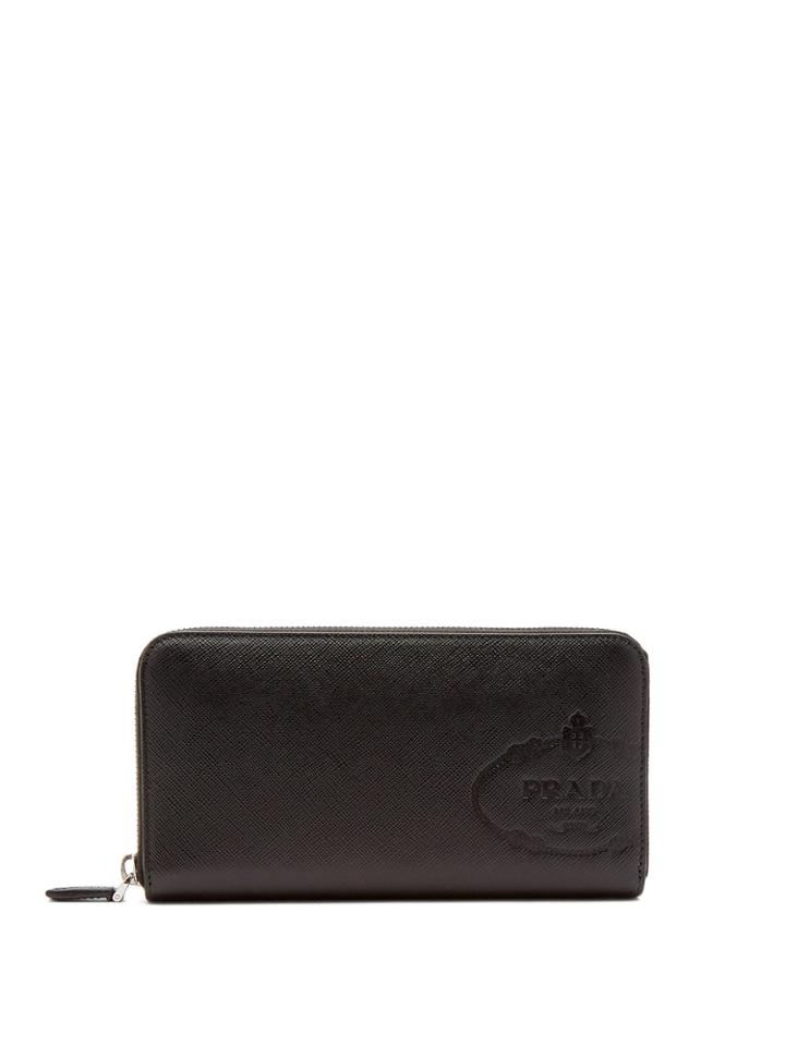 Prada Zip-around Saffiano-leather Logo Wallet