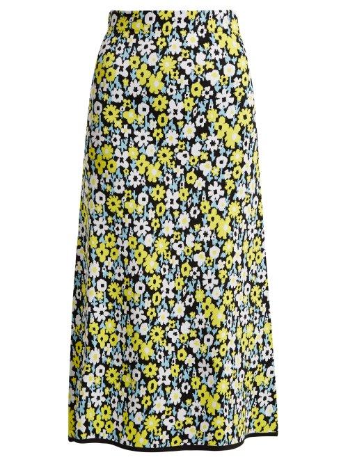 Matchesfashion.com Joostricot - Floral Intarsia Stretch Jersey Skirt - Womens - Yellow Multi