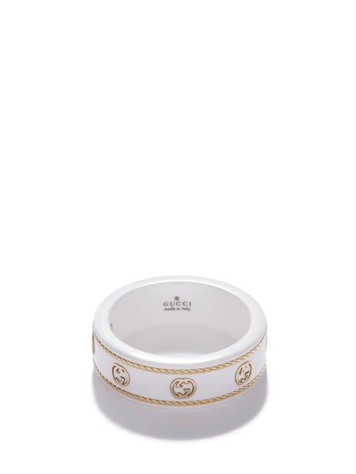 Gucci - Icon Zirconia & 18kt Gold Gg-logo Ring - Womens - White