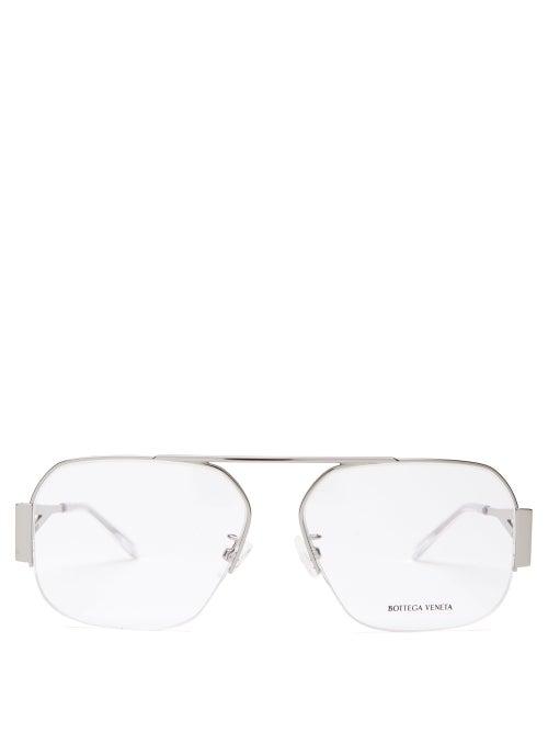 Matchesfashion.com Bottega Veneta - Metal Aviator Glasses - Womens - Silver