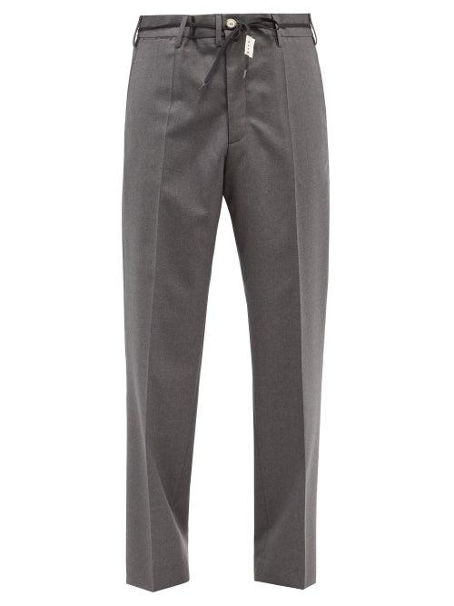 Marni - Drawstring-waist Wool Straight-leg Trousers - Mens - Grey