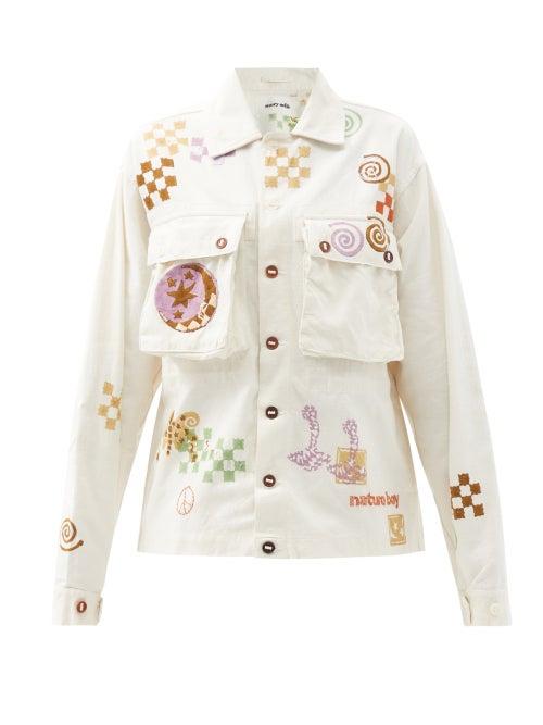 Matchesfashion.com Story Mfg. - Helix Spiral Trip-print Organic-cotton Jacket - Womens - Ivory