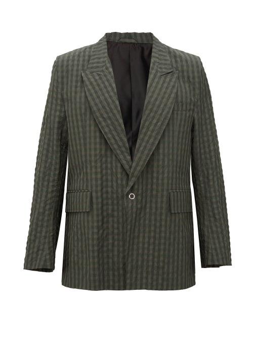 Matchesfashion.com Bianca Saunders - Daniel Peak-lapel Gingham-seersucker Jacket - Mens - Green