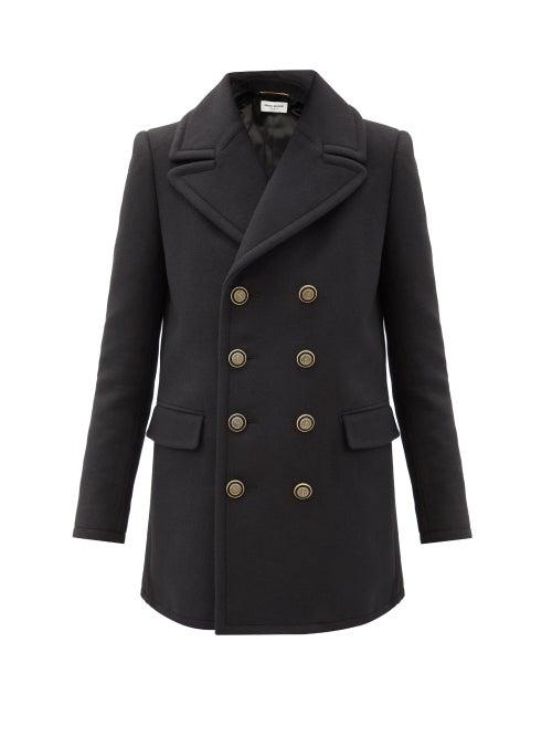 Matchesfashion.com Saint Laurent - Anchor-button Wool-blend Pea Coat - Womens - Black