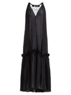 Matchesfashion.com Tibi - Gauze Overlay Wool Blend Dress - Womens - Black