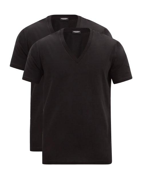Matchesfashion.com Dsquared2 - Pack Of Two V-neck Cotton-blend T-shirts - Mens - Black