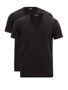 Matchesfashion.com Dsquared2 - Pack Of Two V-neck Cotton-blend T-shirts - Mens - Black