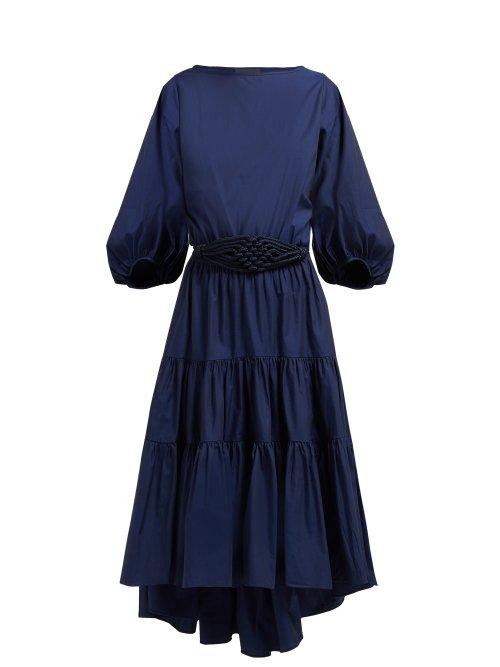 Matchesfashion.com Love Binetti - Simple Minds Tie Waist Cotton Dress - Womens - Blue