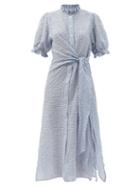 Matchesfashion.com Belize - Leah Tie-waist Check Cotton-blend Seersucker Dress - Womens - Blue Multi