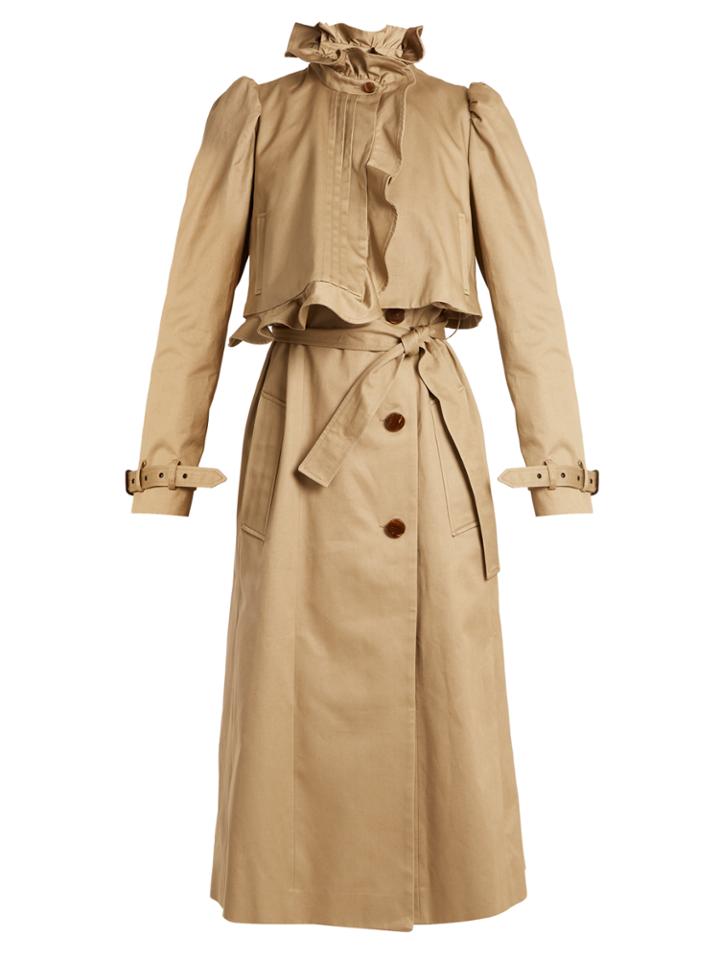 Preen By Thornton Bregazzi Janis Ruffled-neck Cotton Trench Coat