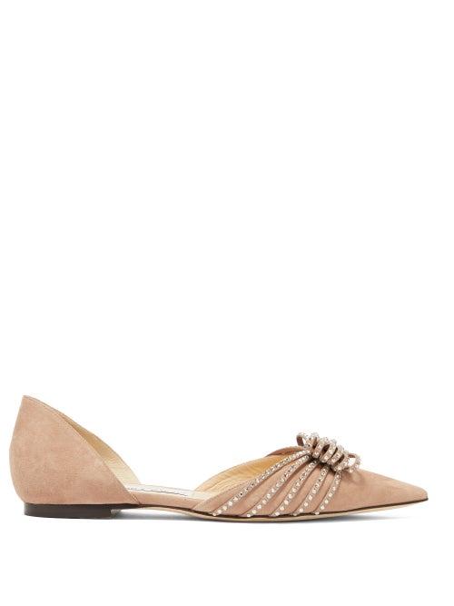 Matchesfashion.com Jimmy Choo - Katience Embellished Suede D'orsay Flats - Womens - Nude