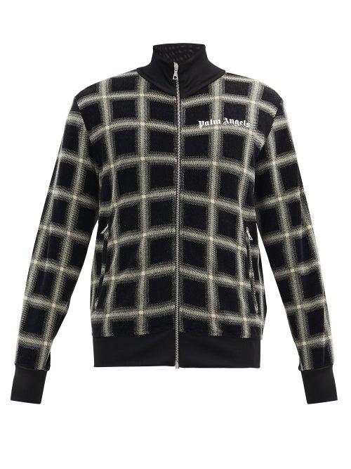 Matchesfashion.com Palm Angels - Logo-print Checked-velour Track Jacket - Mens - Black Beige
