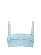 Alessandra Rich - Lam-check Tweed Cropped Top - Womens - Blue