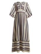 Matchesfashion.com Three Graces London - Ferrers Striped Cotton Blend Dress - Womens - White Multi