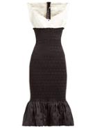 Matchesfashion.com Emilio De La Morena - Shirred Polka Dot Jacquard Midi Dress - Womens - Black White