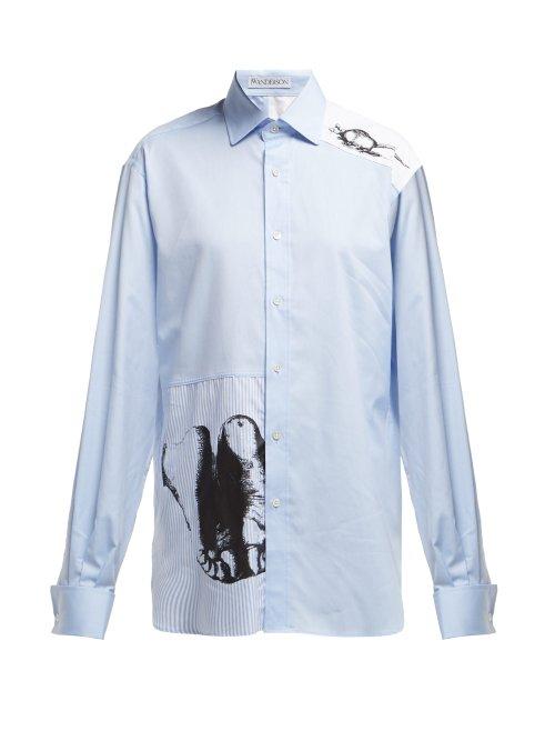 Matchesfashion.com Jw Anderson - X Albrecht Drer Feet And Mouse Print Shirt - Womens - Light Blue