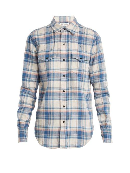 Matchesfashion.com Saint Laurent - Western Yoke Checked Shirt - Womens - Blue Multi