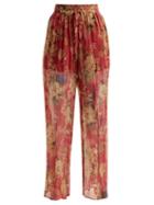 Matchesfashion.com Zimmermann - Melody Floral Print Silk Trousers - Womens - Burgundy