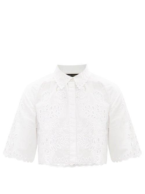 Isabel Marant - Derron Cropped Broderie-anglaise Cotton Shirt - Womens - White
