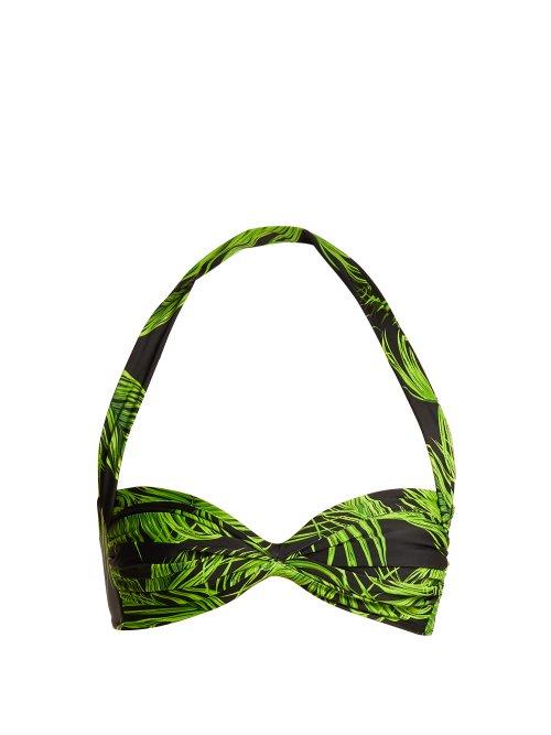 Matchesfashion.com Norma Kamali - Bill Ruched Halterneck Bikini Top - Womens - Green Print