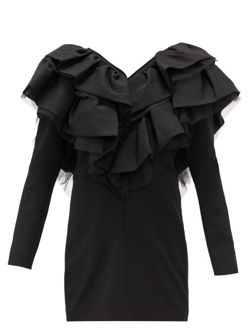 Matchesfashion.com Osman - Virginia Ruffled V-neckline Crepe Mini Dress - Womens - Black