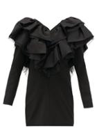 Matchesfashion.com Osman - Virginia Ruffled V-neckline Crepe Mini Dress - Womens - Black