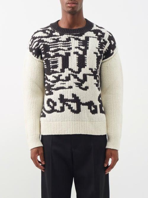 Bottega Veneta - Logo-jacquard Wool Sweater - Mens - Brown Cream