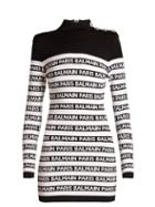Matchesfashion.com Balmain - Logo Knit High Neck Mini Dress - Womens - Black White