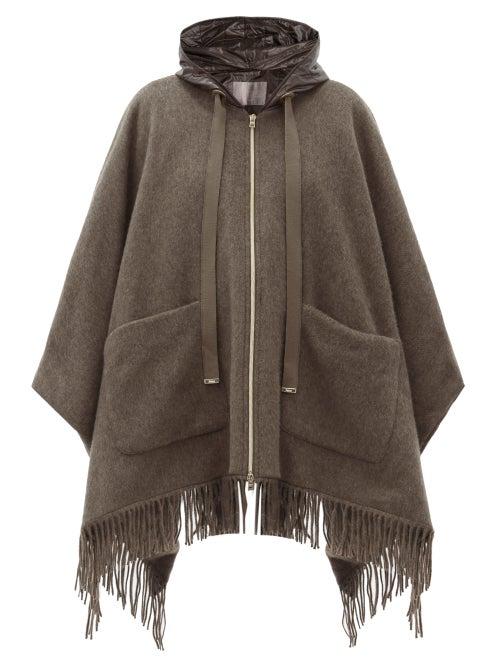 Matchesfashion.com Herno - Hooded Quilted Shell-lined Wool Cape - Womens - Mid Brown