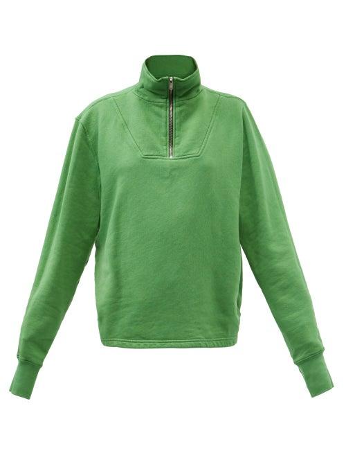 Les Tien - Yacht Brushed-back Cotton Half-zip Sweatshirt - Womens - Green